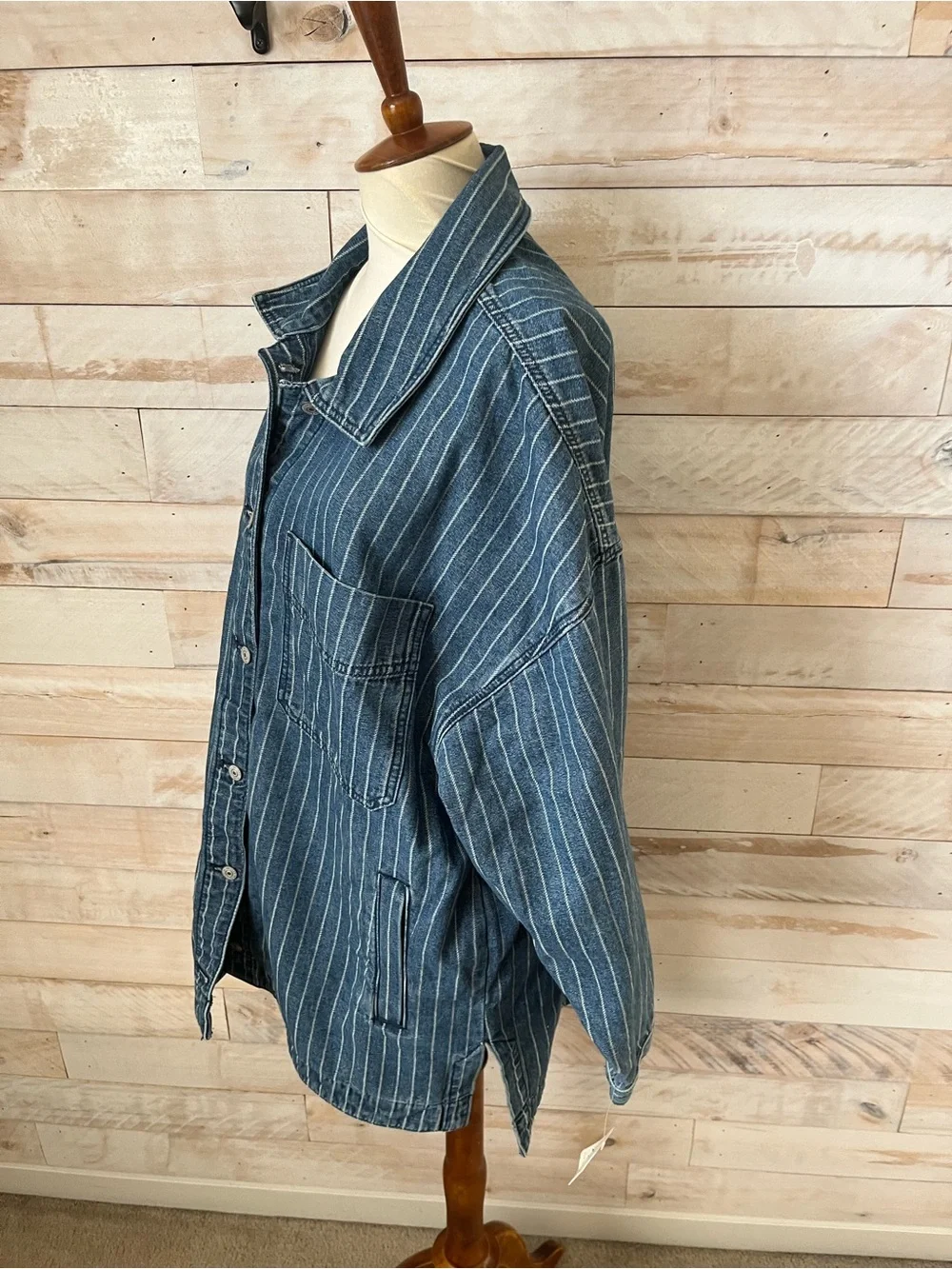 NWT Free people size XL Madison city pinstripe denim jacket - Picture 5 of 12